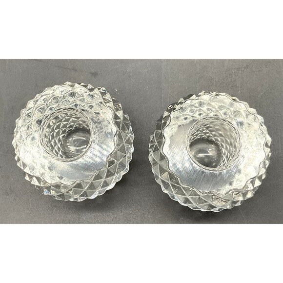 I.W. Rice & Co Crystal Diamond Pattern Candle Holders Set Of 2 - 2.25"H x 2.5"W - Picture 3 of 4